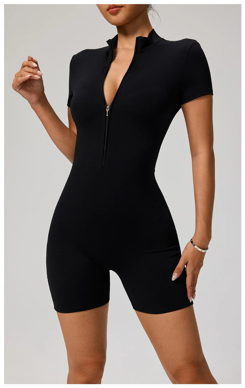SOISOU Zipper Jumpsuit Women Short Sleeves Clothing Sportswear Woman Gym Yoga Sport Sets Nylon Workout Sets Women Tracksuit