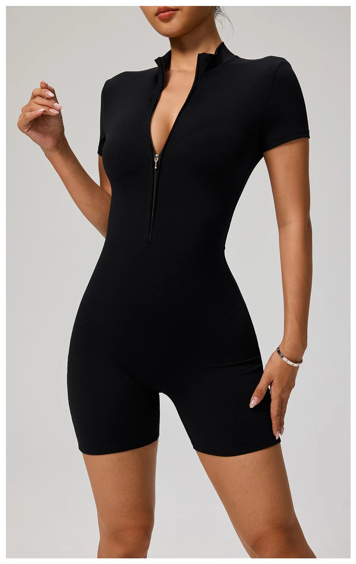 SOISOU Zipper Jumpsuit Women Short Sleeves Clothing Sportswear Woman Gym Yoga Sport Sets Nylon Workout Sets Women Tracksuit
