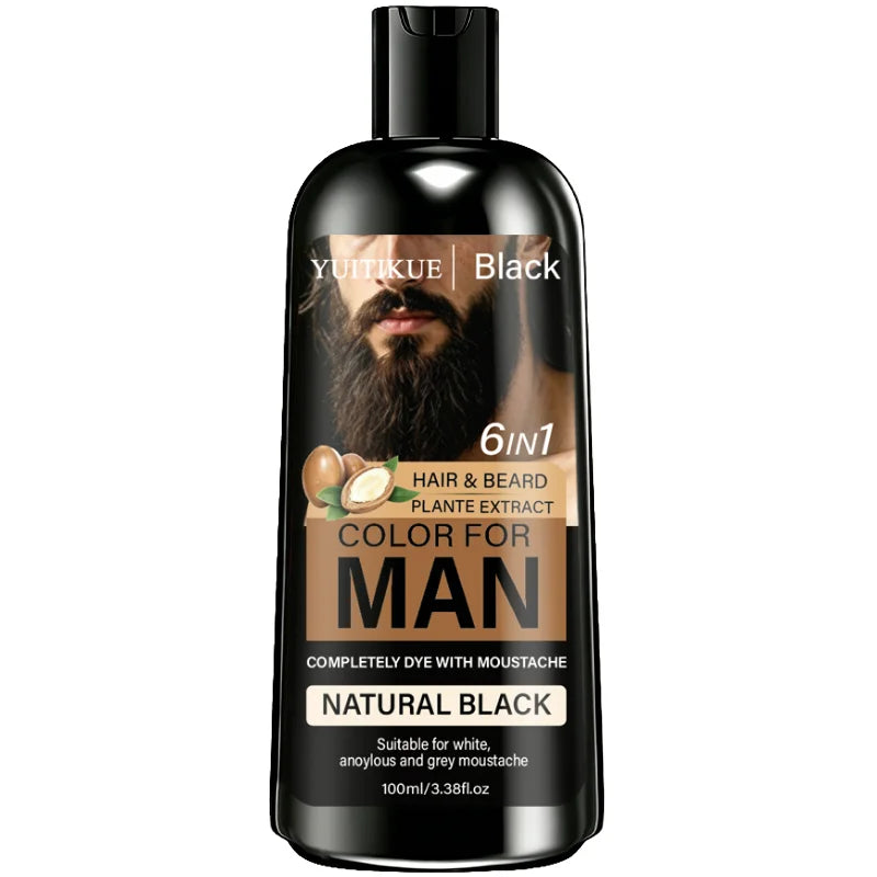 YUITIKUE Men Hair Color Beard Dye Long Lasting Natural Black Shade Plant Based Formula Easy to Apply 100ml