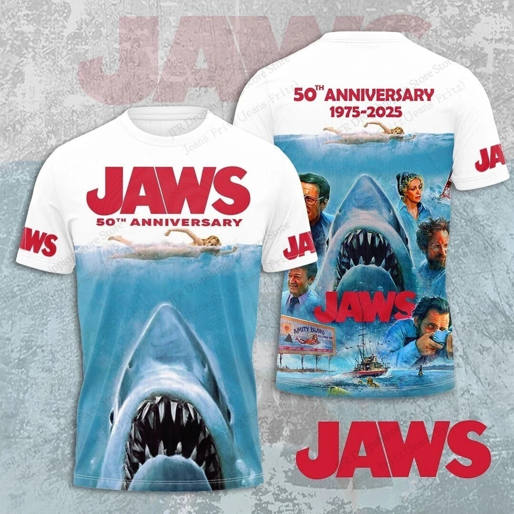 Movie "Jaws" featuring shark pattern 3D Sport Quick-dry Breatha men T-shirt outdoor street casual Fashion Parent-child Clothing