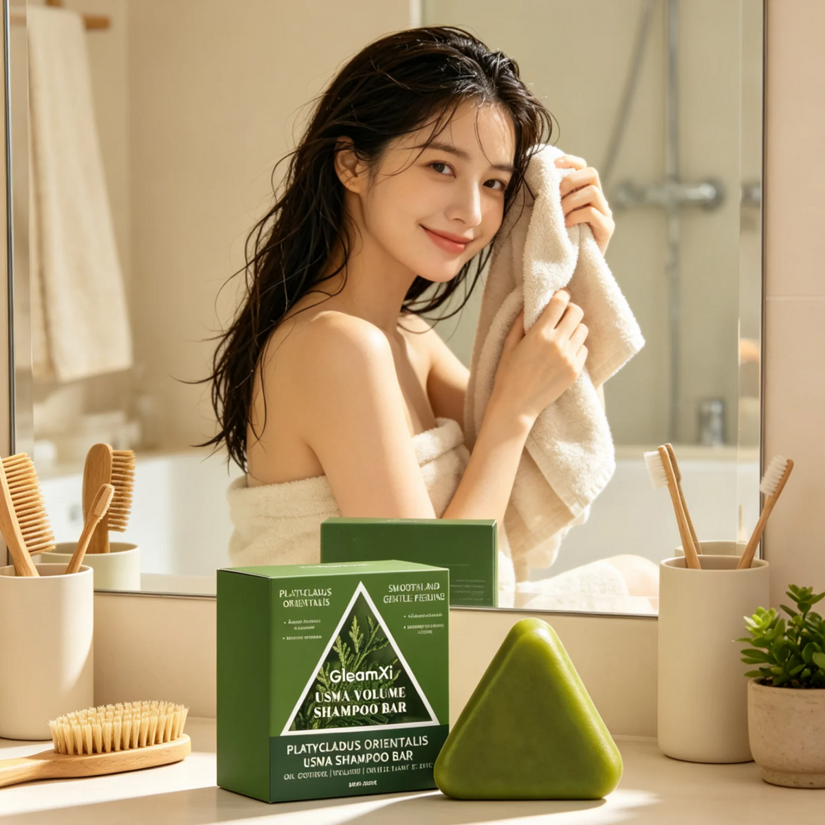 GleamXi Shampoo Bar Oil Control Deep Scalp Cleansing Protect Scalp Barrier Volumizing Hair Shiny Reduce Frizz Solid Shampoo 120g
