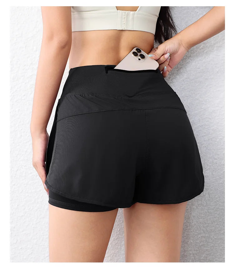 Quick-Drying Women's Running Shorts Sports Layer Elastic Waist Active Sports Shorts with Pockets yoga Shorts