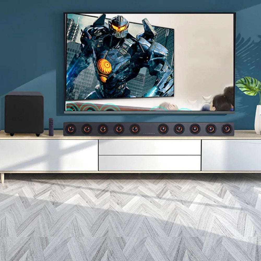 39.5 TV speaker with subwoofer 2.1 soundbar for TV coaxial/optical/card, with EQ adjustable surround sound