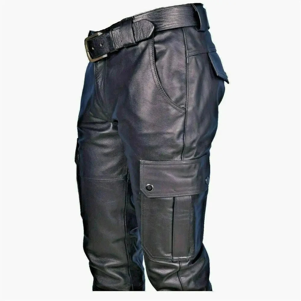 2026 Men's Black Leather Pants, Black Casual Pant, Autumn Fashion Biker PU Pants Loose Comfort Trousers, Khaki Dark Blue 5XL