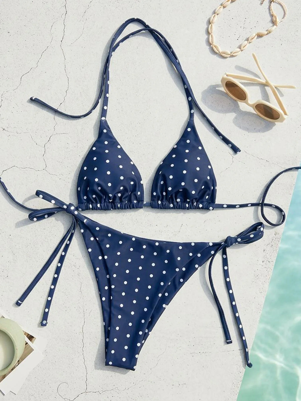 2026 Retro Polka Dot Tie Side Bikini Set for Women, Sexy Push Up Halter Neck Swimwear, High Waist Beach Bathing Suit, Summer