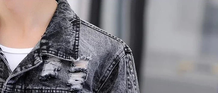 Ripped Button Men's Denim Jacket Washed Branded of Fabric Trendy Casual Original Aesthetic Fashion Male Jean Coats Fast Delvery