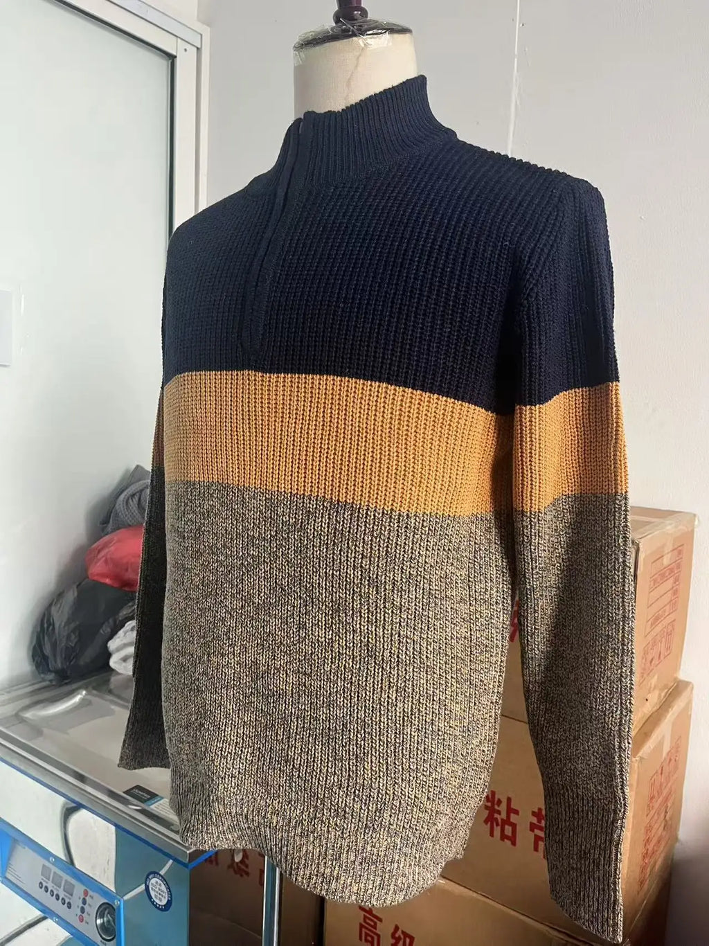 Pullovers Men Knitted Tops Zipper Turn Down Collar Full Sleeve Slim Fit Polo Sweaters Casual Regular Knit Splice Autumn Winter