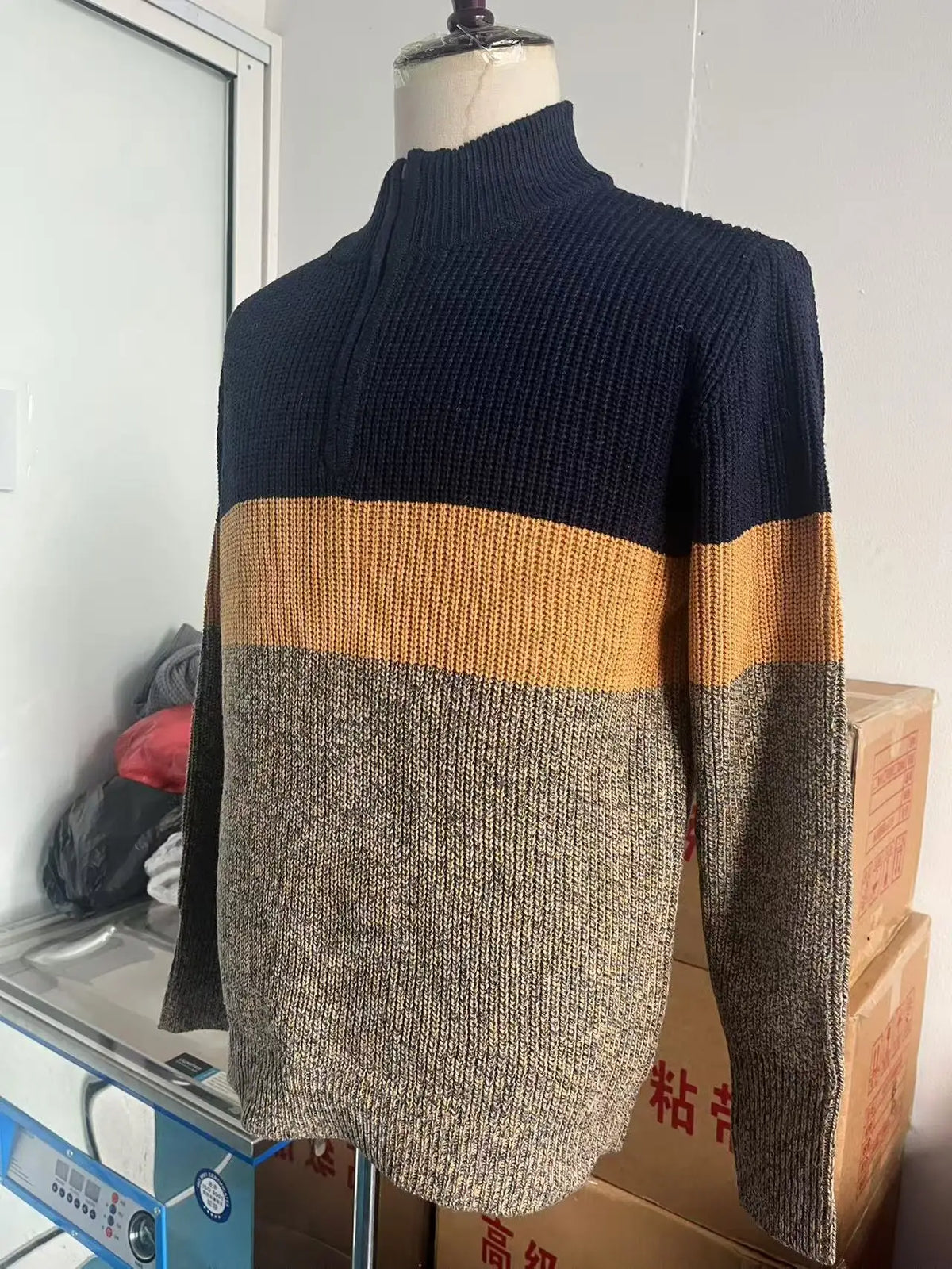 Pullovers Men Knitted Tops Zipper Turn Down Collar Full Sleeve Slim Fit Polo Sweaters Casual Regular Knit Splice Autumn Winter