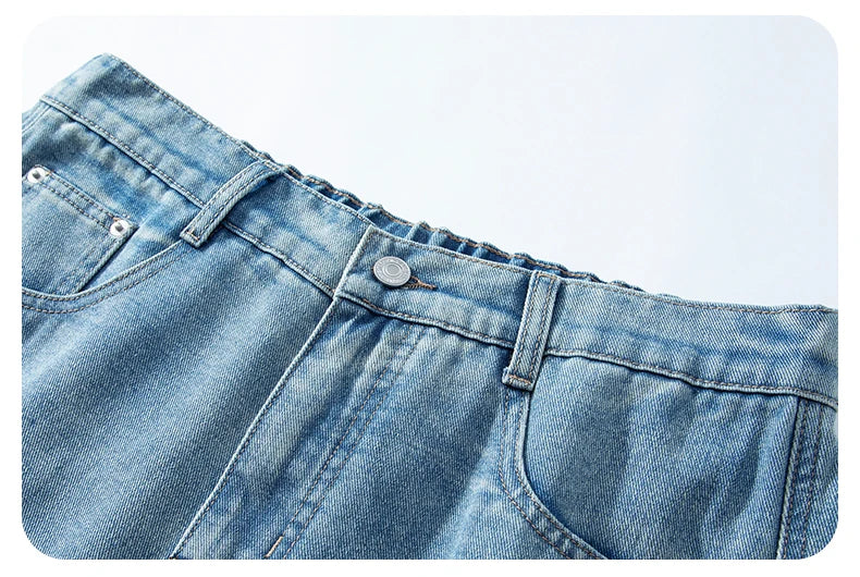 2026 Summer New Baggy Denim Shorts Fashion Casual Straight Harajuku Jeans Male Vintage Wash Drawstring Short Pants Streetwear