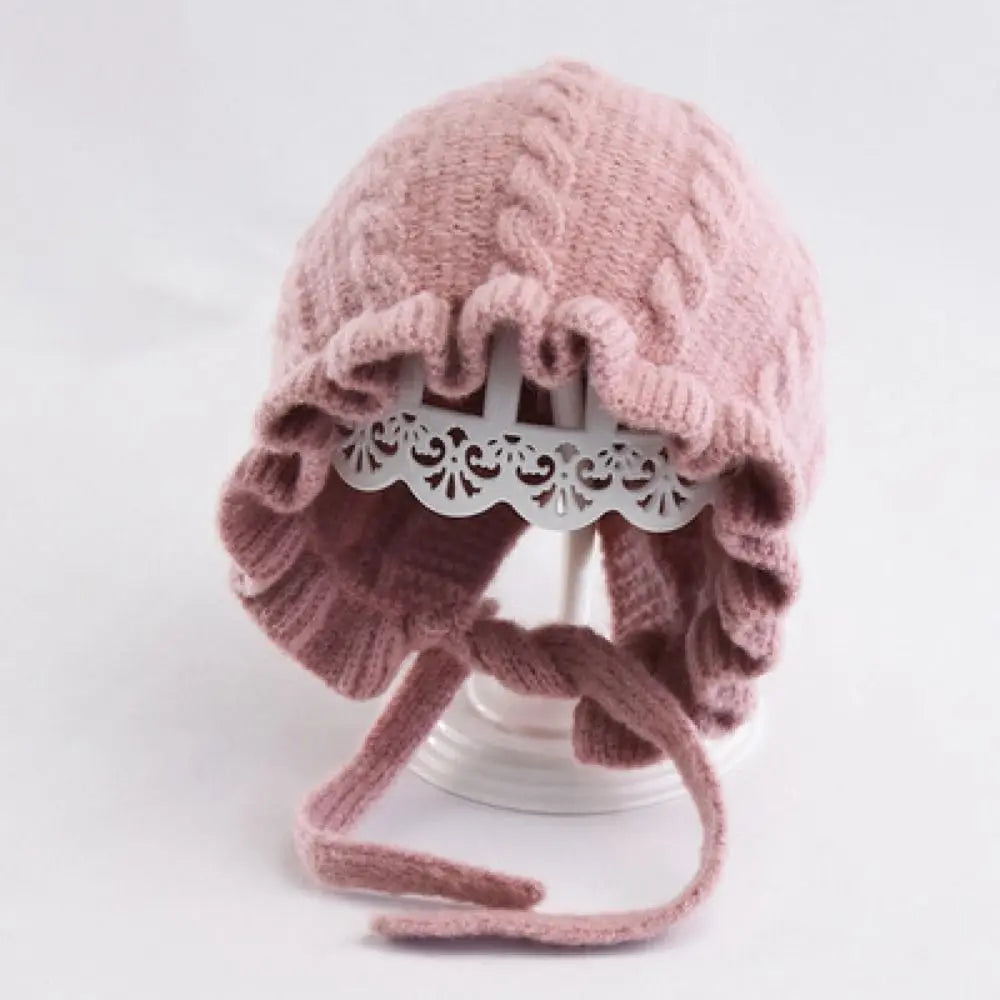 Infant Hat Winter Girl Baby Hooded Hat Autumn and Winter Ear Protection Warm Woolen Hat Lace Girls Knitted Hat 0-2Years
