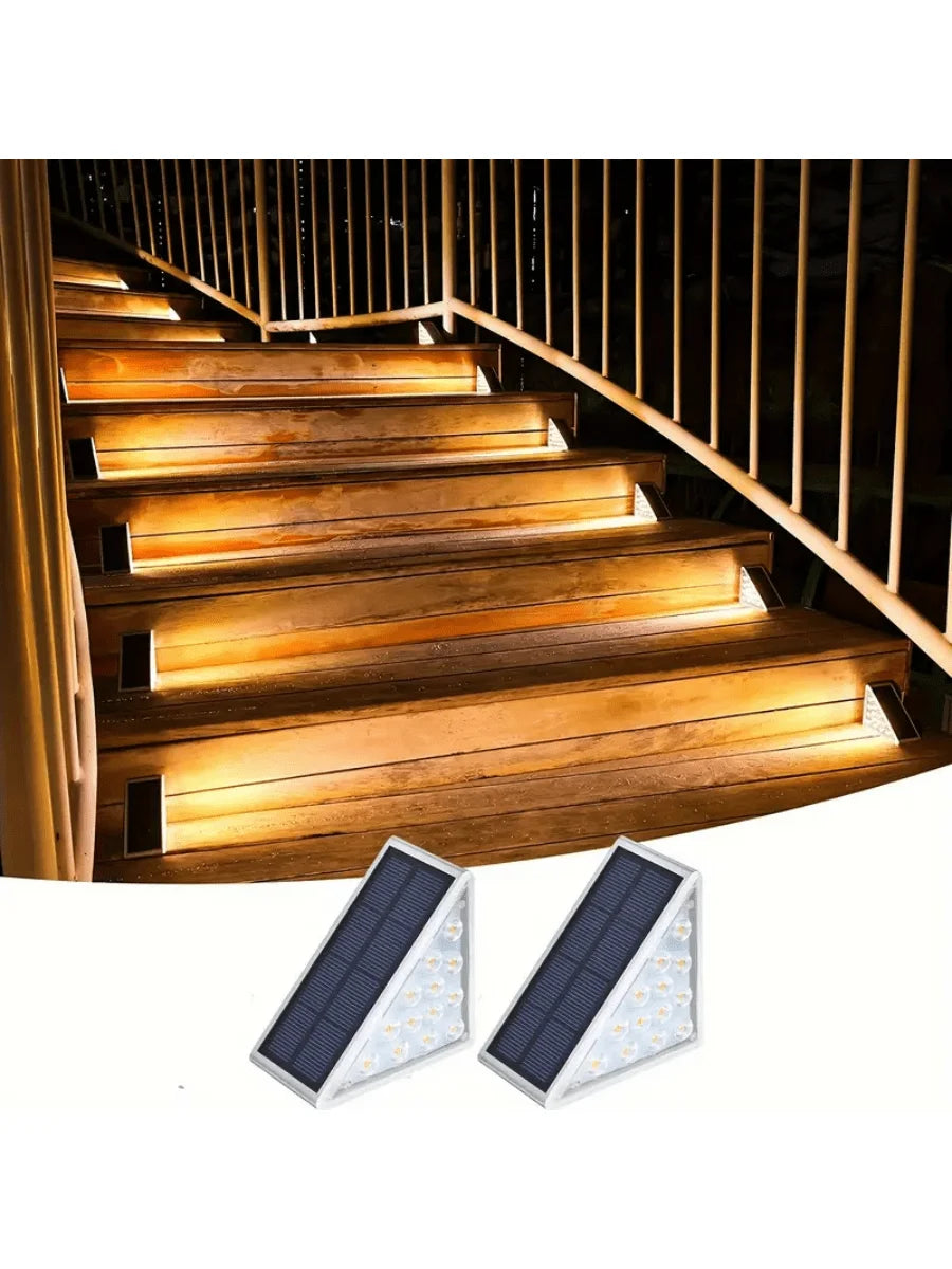 2PC Solar Outdoor Staircase Lights, with Triangular Decoration, Emitting White Light and Warm Light, Suitable for Steps, Fences
