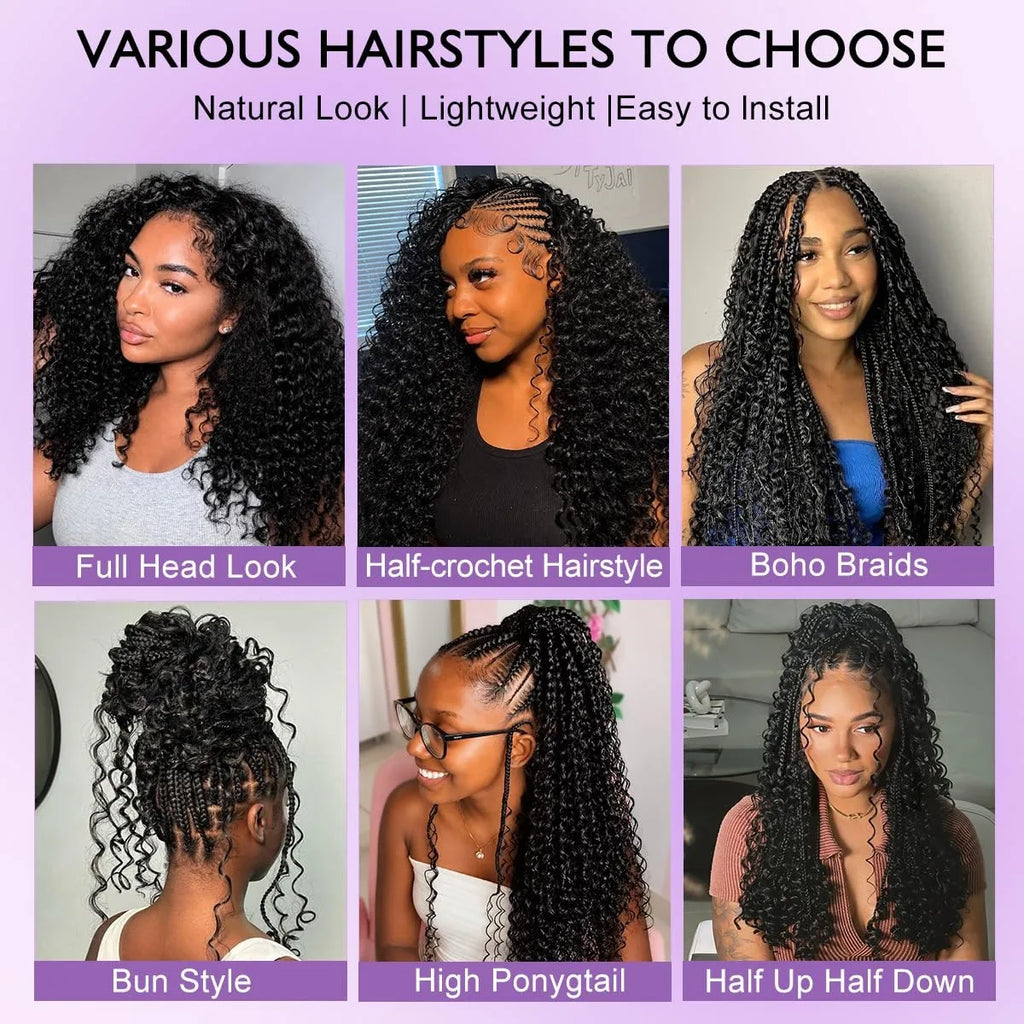 300gPre-divided Bulk Hair for Braiding Deep Wave Crochet Human Hair Knotless Miracle Knots Hair Extensions Boho Braids Invisible