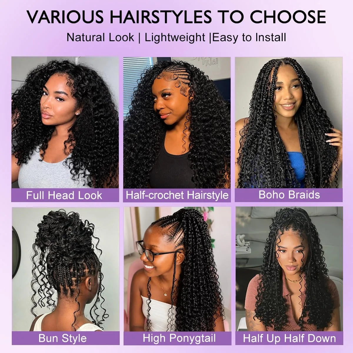300gPre-divided Bulk Hair for Braiding Deep Wave Crochet Human Hair Knotless Miracle Knots Hair Extensions Boho Braids Invisible