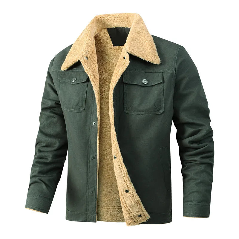 Jacket Men Solid Coat Turn Down Collar Single Breasted Full Sleeve Slim Fit Work Casual Pocktes Thick Warm Jackets Autumn Winter
