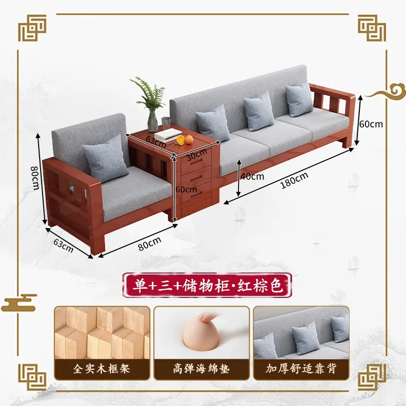 Solid wood sofa new simple small apartment wooden sofa new Chinese winter and summer dual-use