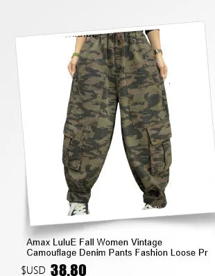 Amax LuluE Fall Korean Casual Jeans Womens Classic Striped Fashion Vintage Denim Pants Ladies Loose Elastic Waist Harem Trousers