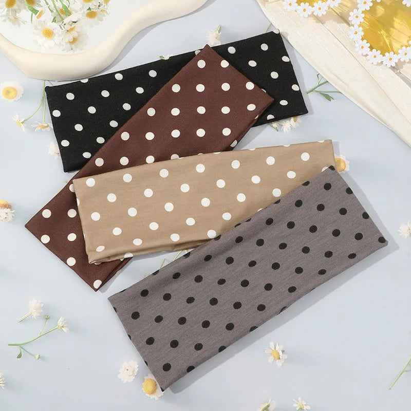Hot Sale! Polka Dot Yoga Elastic Headband Fashionable Travel Vacation Makeup Headband Sports Fitness Sweat-absorbent Hairband