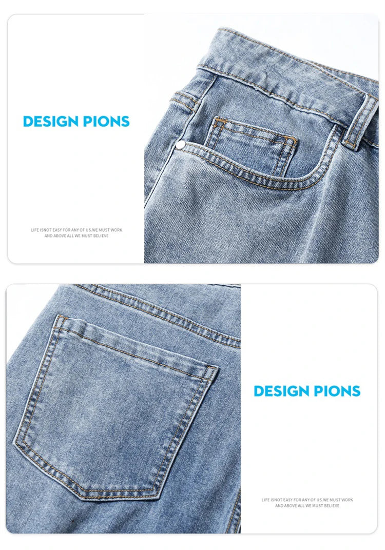 Summer men's six inch shorts over the knee thin straight tube minimalist elastic denim shorts Baggy Jeans Shorts for Men  3/4