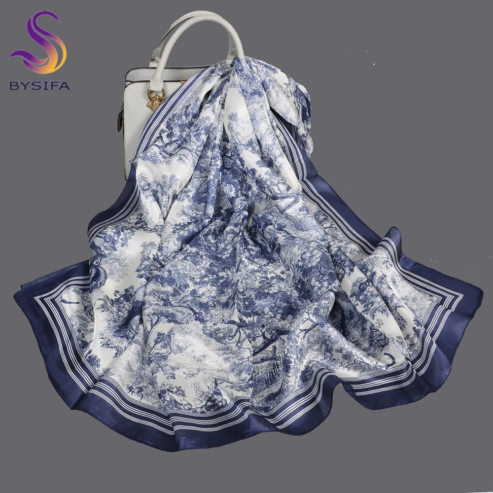 BYSIFA| Ultralarge Spring Fall 100% Mulberry Silk Scarf Beach Wrap Brand Female Long Scarves New Red Floral Silk Scarf Shawl