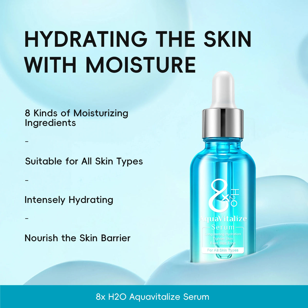 Quiyum 8X H2O AquaVitalize Serum 30ml Long‑Lasting Hydrating Even Skin Tone Refining Daily Facial Essence for All Skin Types