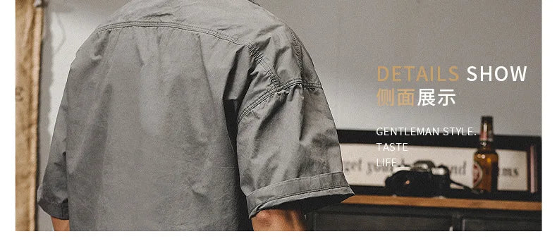 Men's Retro Short Sleeve Shirts Cotton Shirt Japanese Casual Loose Fit Thin Breathable Plus Size Shirts for Men Summer Workwear