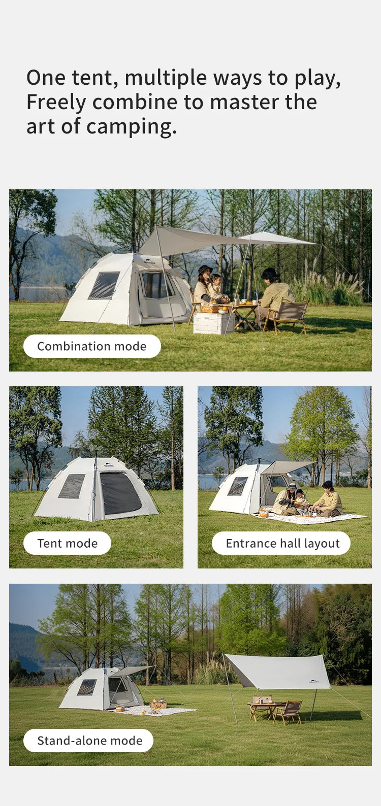 Naturehike Ango S  3 4 Person Tent Outdoor Automatic Tent Family Waterproof Park Tent One-Touch Tent Portable Sun Shelter Tent