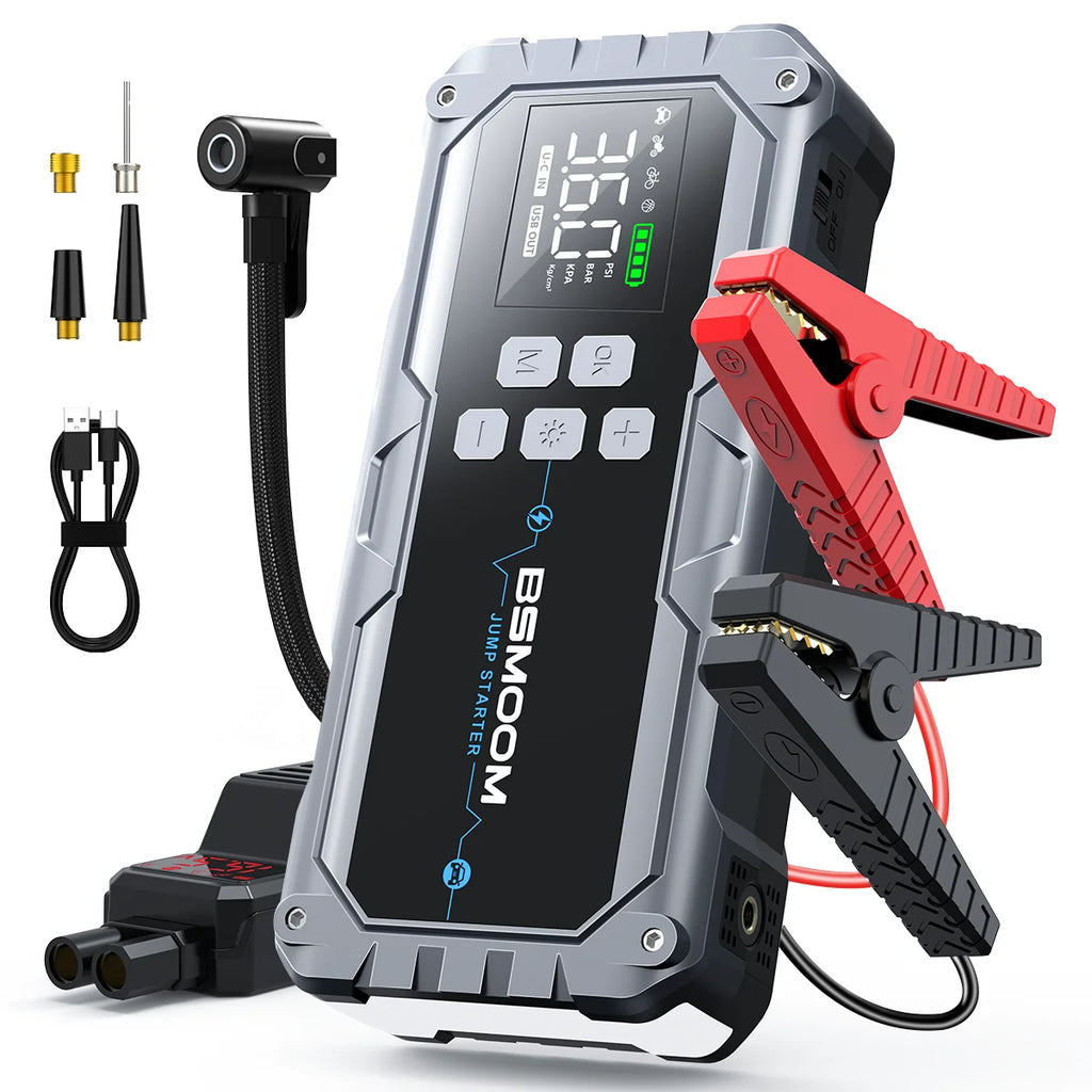 Car Jump Starter With Air Compressor LCD Screen 21800mAh Portable Booster Charger ,6000A Powerful Car Battery Starting Device,Car Battery ChargerFor12V(ALL Gas/10L Diesel) Start The Car Quickly, USB Input/output, LED Emergenc