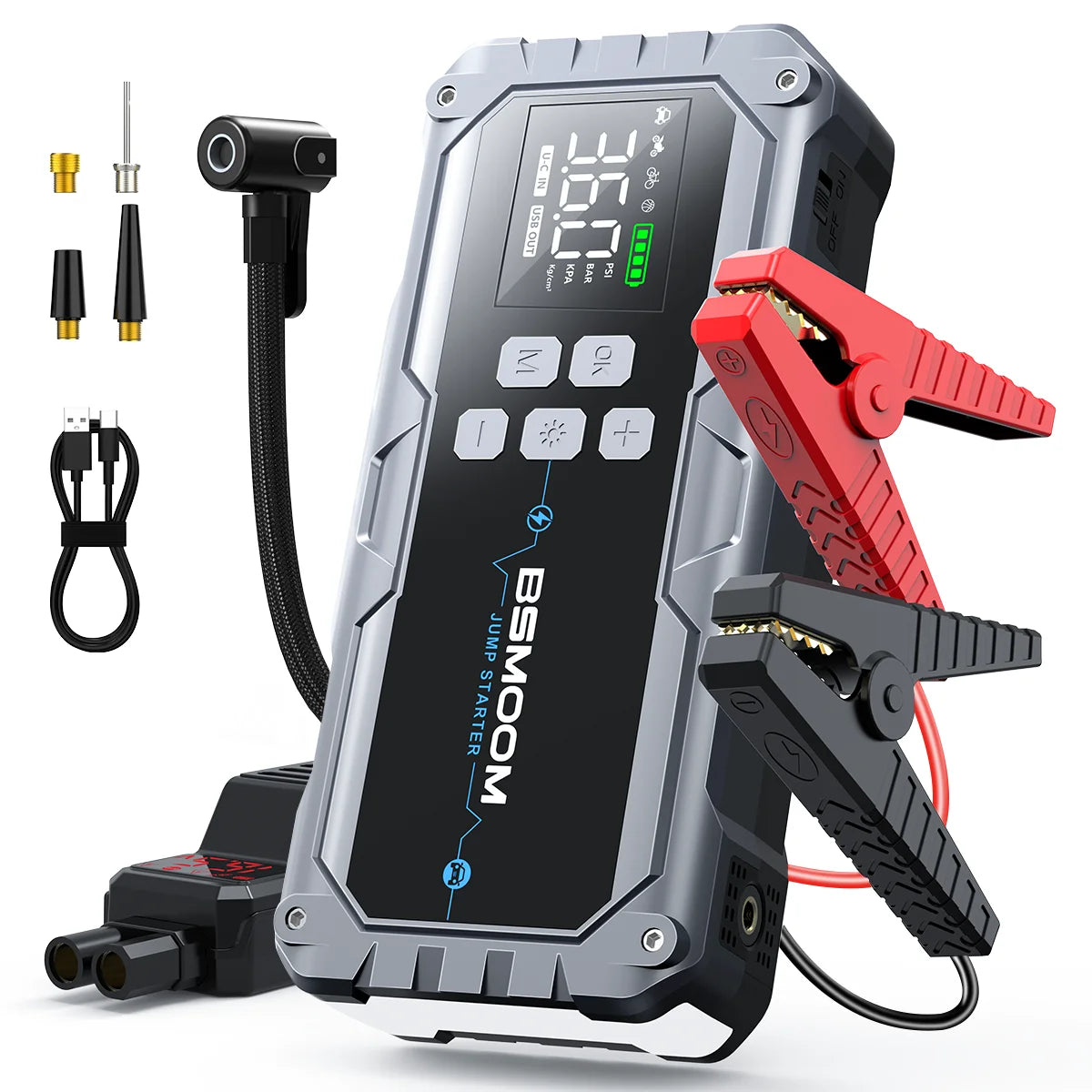 Car Jump Starter With Air Compressor LCD Screen 21800mAh Portable Booster Charger ,6000A Powerful Car Battery Starting Device,Car Battery ChargerFor12V(ALL Gas/10L Diesel) Start The Car Quickly, USB Input/output, LED Emergenc