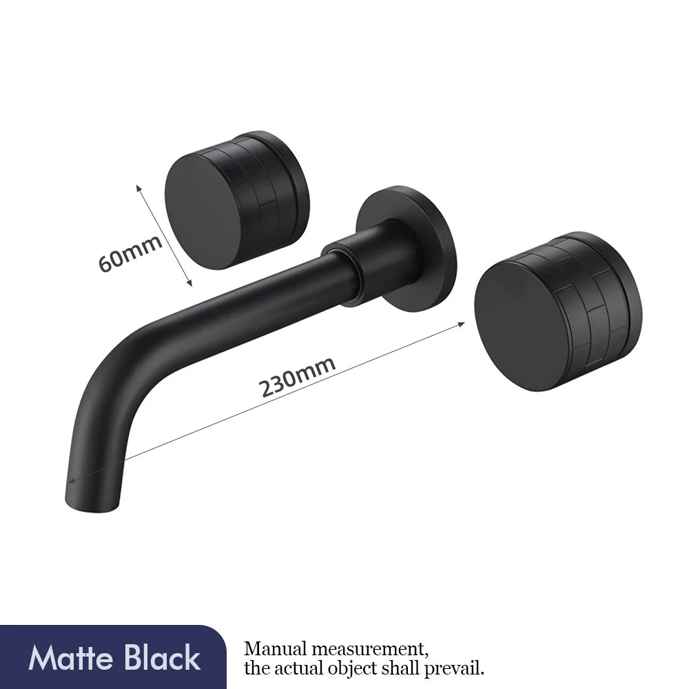 Basin Faucet Concealed Box Double Handle Sink Tap 2 Scarves Pattern Knob Bathroom Mixer Wall Mounted Brass Crane