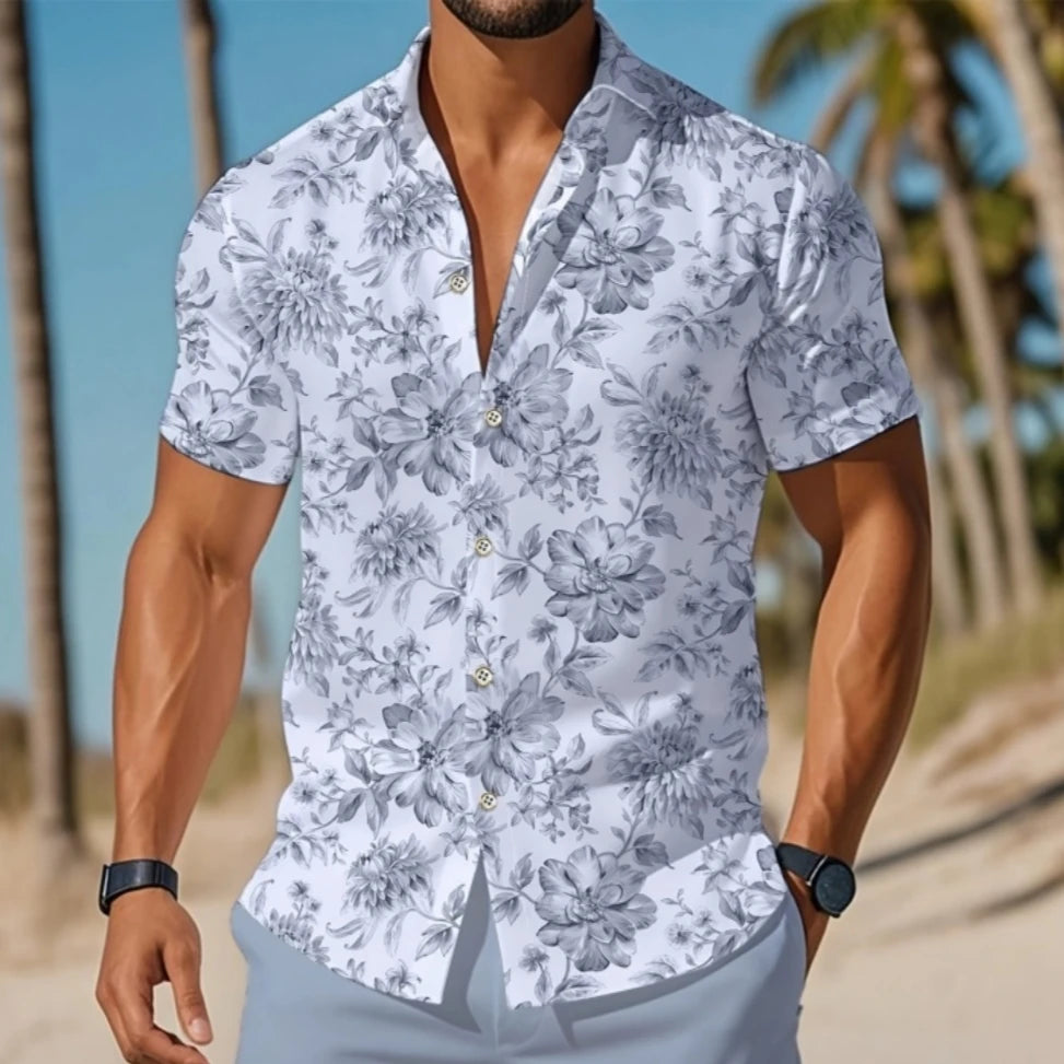 Hawaiian Tropical Plant Palm Tree Leaves 3D Shirt Men's Summer Pattern Breathable Loose Beach Top Outdoor Casual Short Sleeve