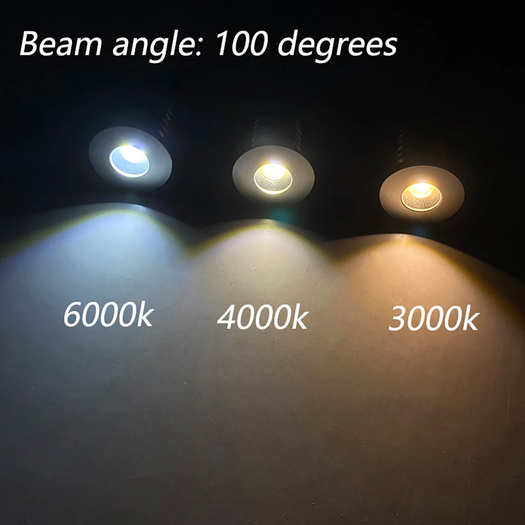 Indoor IP65 Recessed LED 1W Downlight, 12V Spotlight, Suitable for Ceiling/Stairwell/Hallway/Cabinet Lighting (Driver Included)