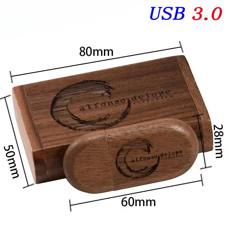 Wedding Gift USB 3.0 Stick 64GB Custom Logo Wooden Box Flash Drives 32GB Pendrive Free Sample U Disk 16GB 8GB 4GB Memory Stick