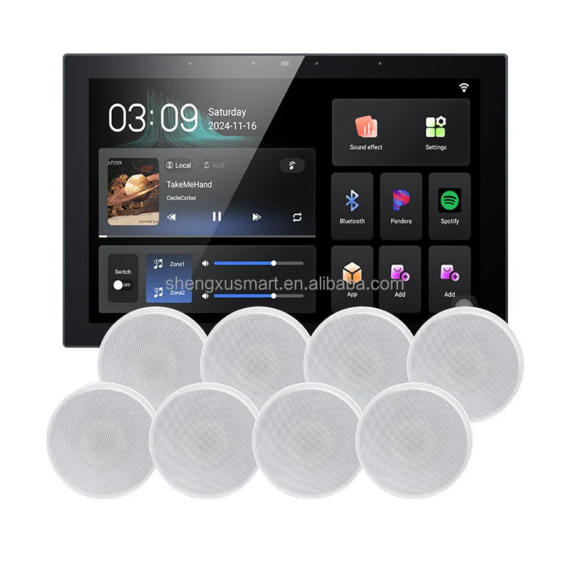10-Inch BT Smart Home Audio System Wall Amplifier Panel 8pcs Loudspeakers Music Controller WIFI Wall Home Theater Systems
