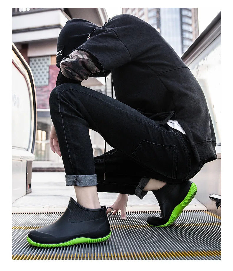 Men's Rain Boots Women's Ankle Water Shoes Non-slip Waterproof Safety Work Shoes Warm Cotton Platform outer wear Couple Lovers