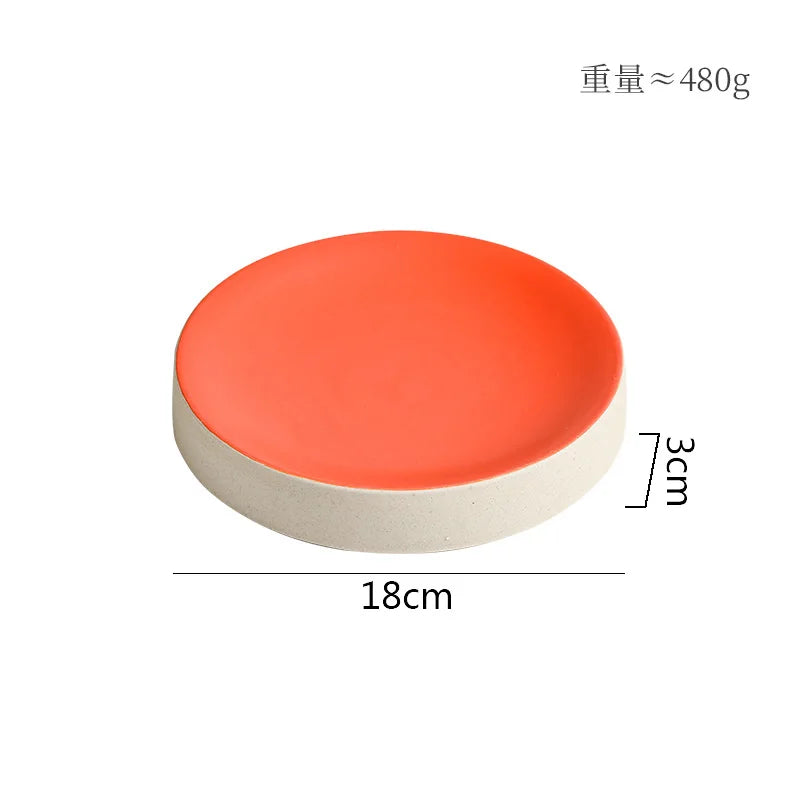 Retro Cylindrical Ceramic Plate Pasta Dish Dessert Snack Plate Steak Plate Sushi Plates Restaurant Molecular Cuisine Tableware
