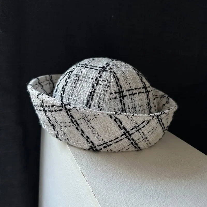 Fall Elegant Tweed Berets for Women Sailor Hat Japanese Versatile Naval Winter Fashion Party Warm Cute Jk Y2K Bucket Hat