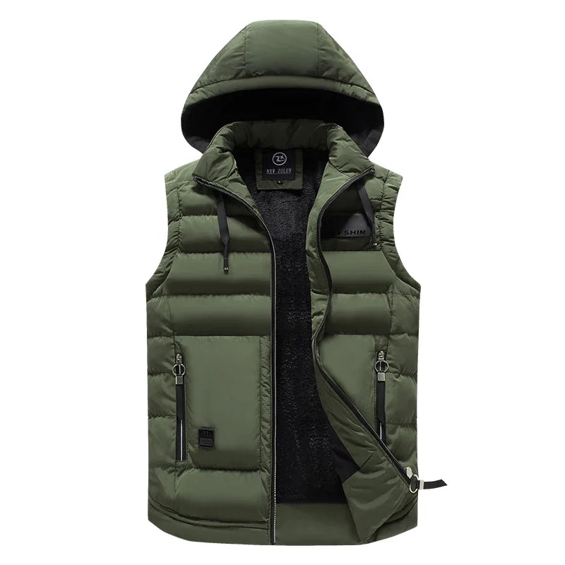 New Brand Mens Outdoors Vests Men's Winter Vest Cotton-Padded hot sale Vest Men Warm Hooded Waistcoat Casual Male Coats Vests