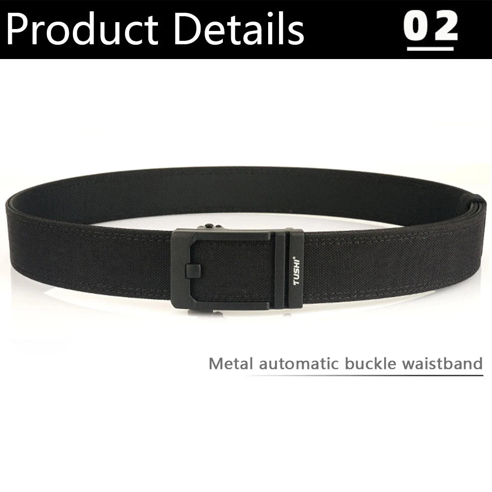 TUSHI New Double-layer Reinforced Automatic Buckle Training Quick Hanging Pistol Belt Men Nylon Outdoor Leisure IPSC Accessories
