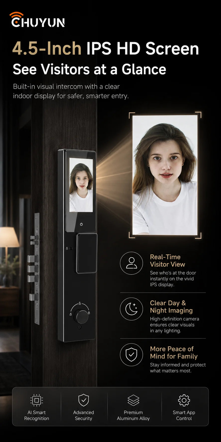 Tuya Smart WiFi Door Lock with Face Recognition Fingerprint Password IC Card Digital Keyless Entry
