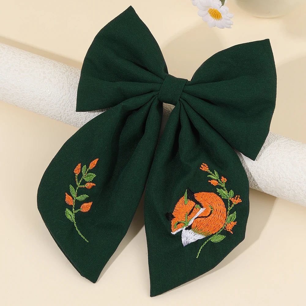 Cartoon Hedgehog Bow Hair Clip For Girls Elegant Handmade Flower Fox Embroidery Hairpins  New Trendy Headwear Hair Accessories