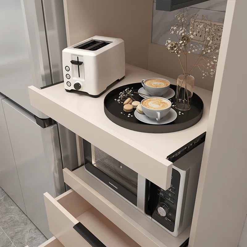 Solid wood dining side cabinet High cabinet integrated against the wall Cream style Simple modern storage Narrow cabinet
