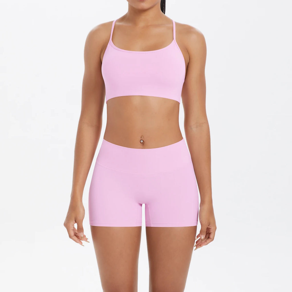 New Cross Backless Yoga Bra And Fitness Shorts Gym Yoga Set Woman’s Summer Running Sports Quick-Dry Women Gym Clothing Yoga Suit