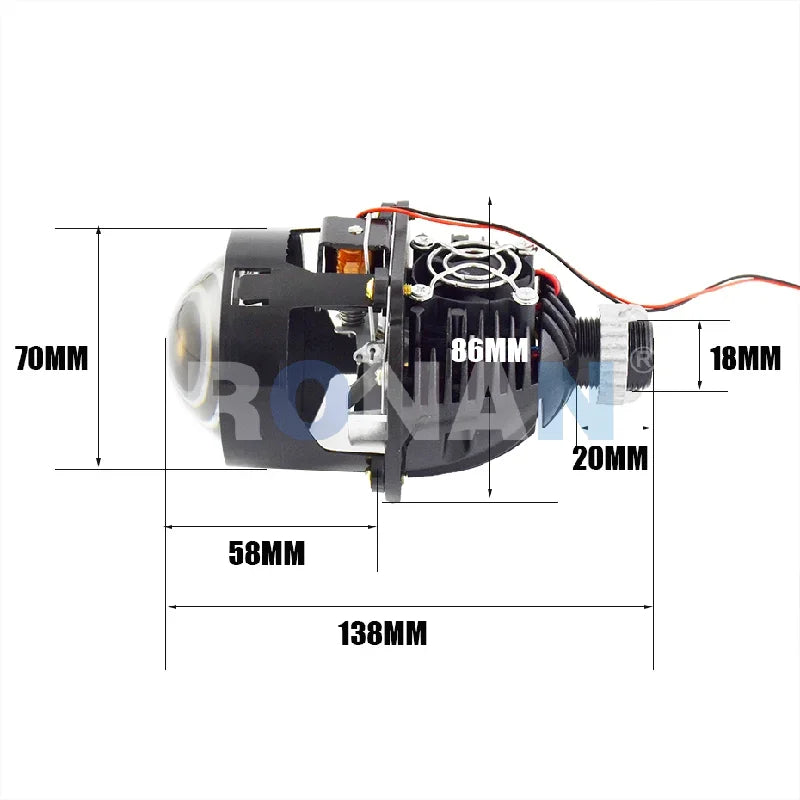 Ronan 2.5INCH 42W 6000K HD Bi-LED Projector Lens Dual LED Chips for H1 H4 H7 9005/9006 Socket Car Lossless Upgrade Retrofit