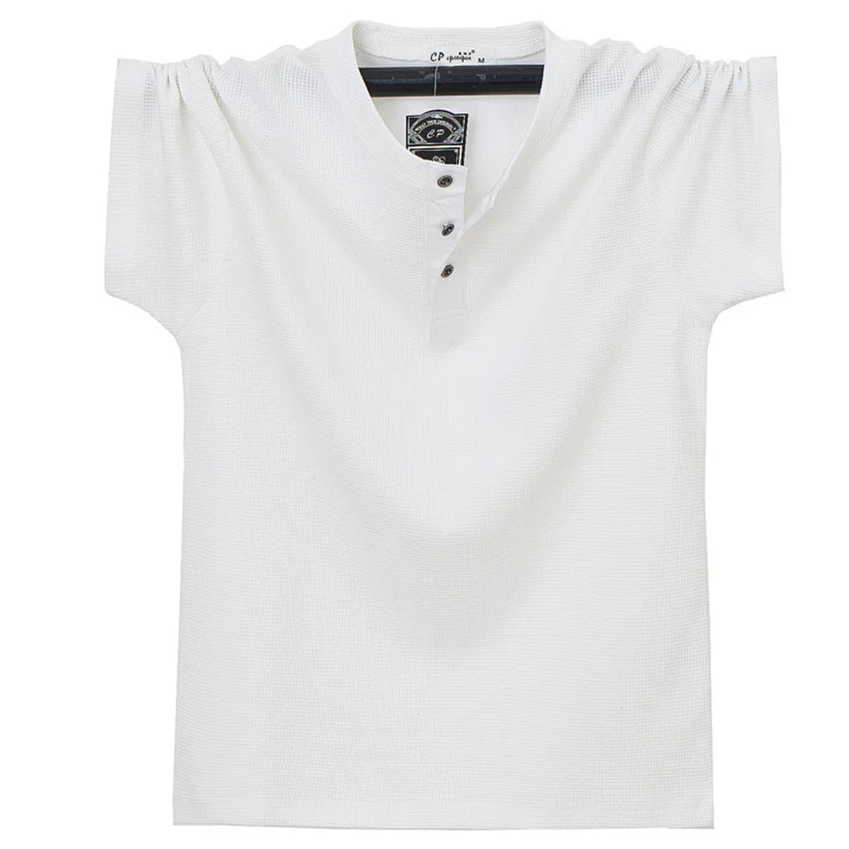 Henry Collar T-shirt Men Plus Size 7XL Summer Short Sleeve Tops Tees Fashion Casual Solid Color Tshirt Male Big Size