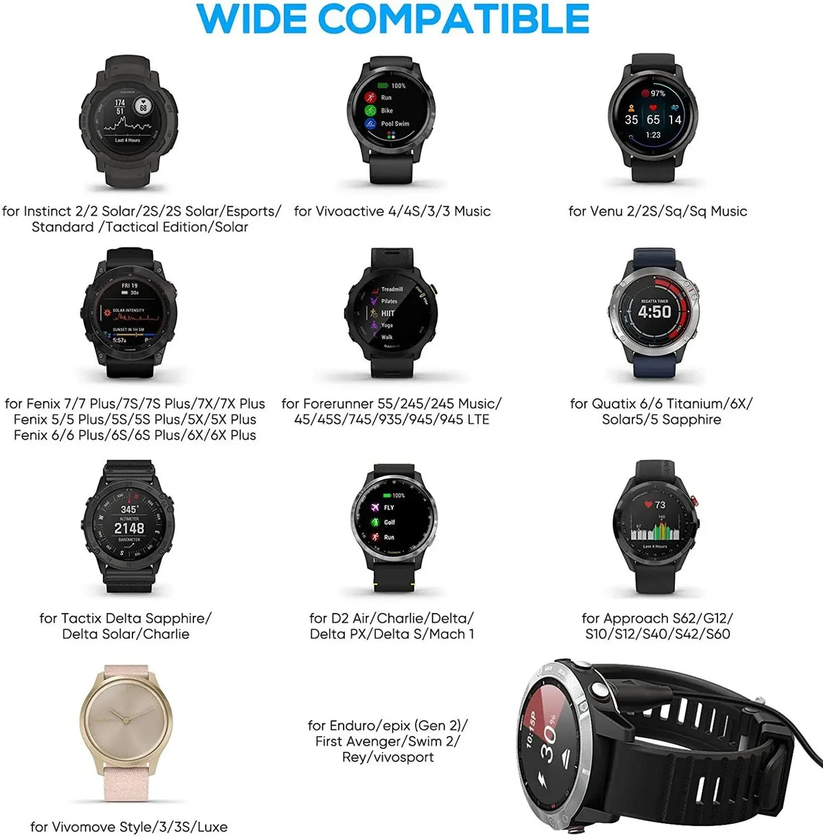 Type C USB Charging Cable For Garmin VenuX1 Quatix8 Charger Forerunner 970 165 255 Instinct3 3S 3X 2 Garmin Active6 Lily2 Active