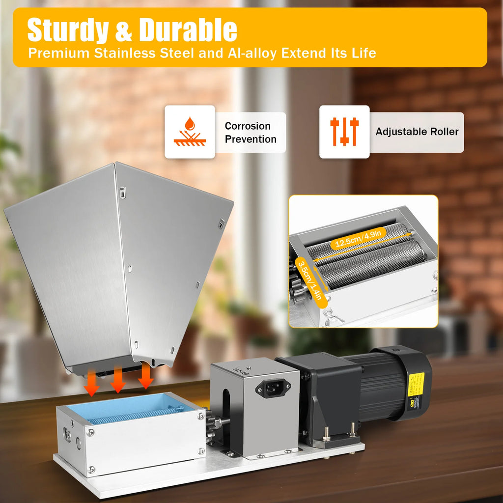4L Electric Grain Mill 20kg/h Barley Grinder Wet/Dry Malt Crusher Grain HomeBrew Mill Widely Use For Grain Feed Production