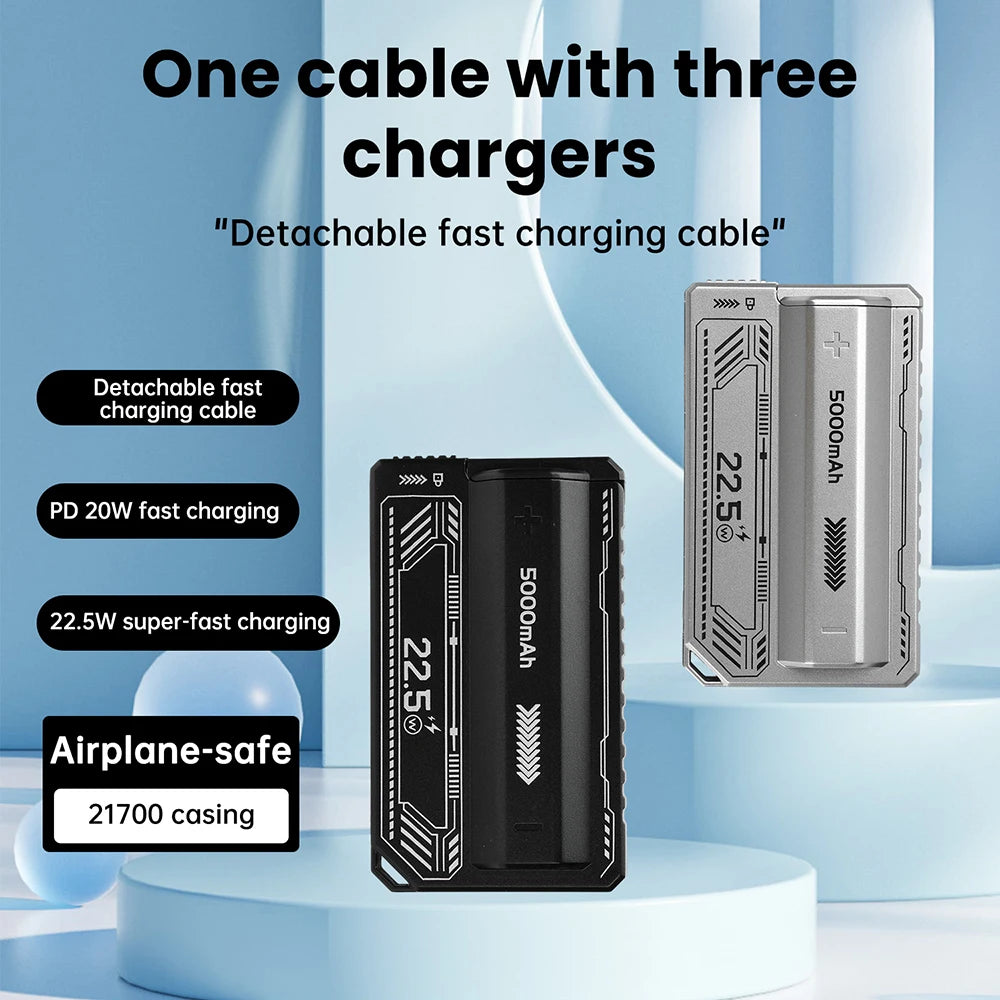 21700 Power Bank Case PD 20W Fast Charging Built In Cable Detachable Power Bank DIY Battery Case (Without Battery)