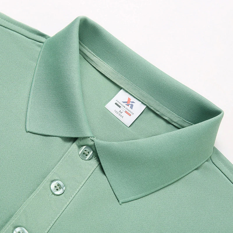 Men's Fashion Solid Short Sleeved Striped Lapel Polo Shirt Summer Breathable Comfortable Top