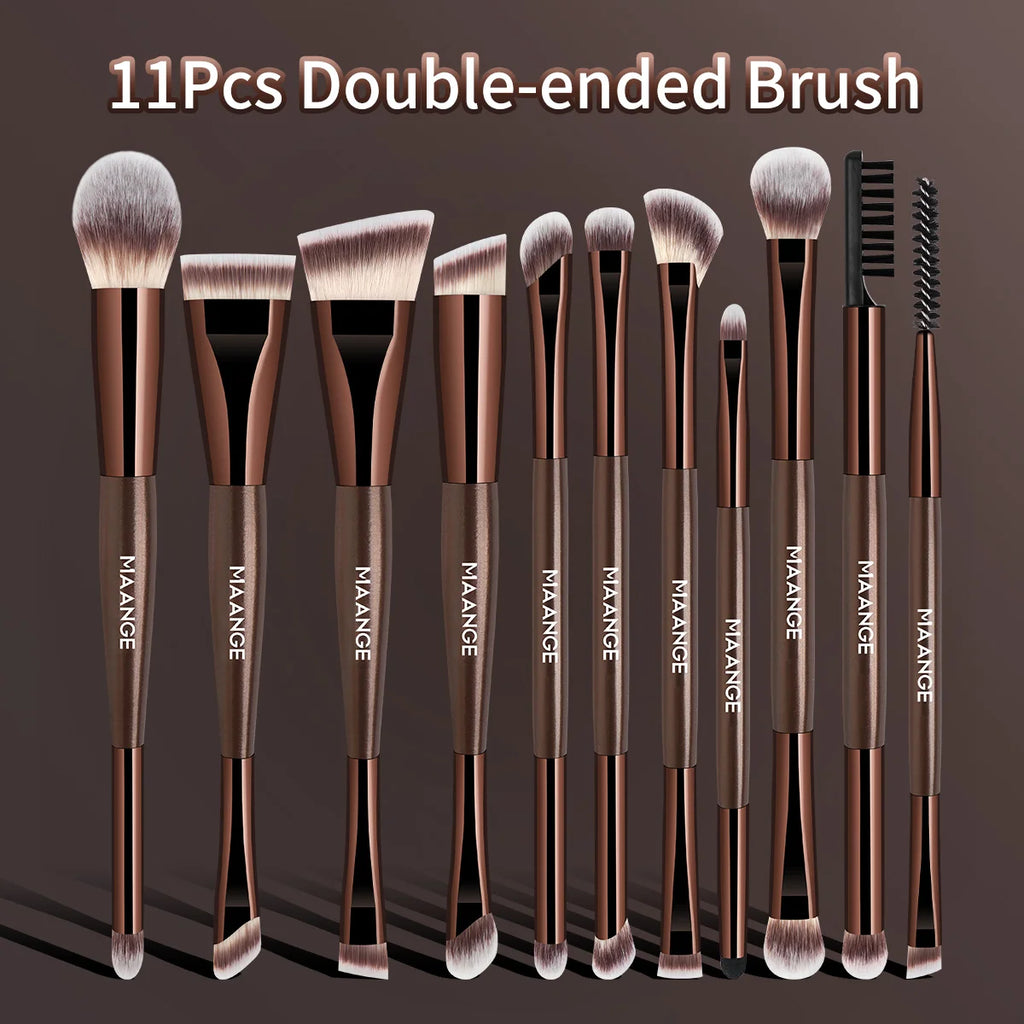 MAANGE 11pcs Makeup Brush Double Head Facial Makeup Brush Contour Brush Eyeshadow Brush Halo Dye Brush Detail Brushes Beauty Kit