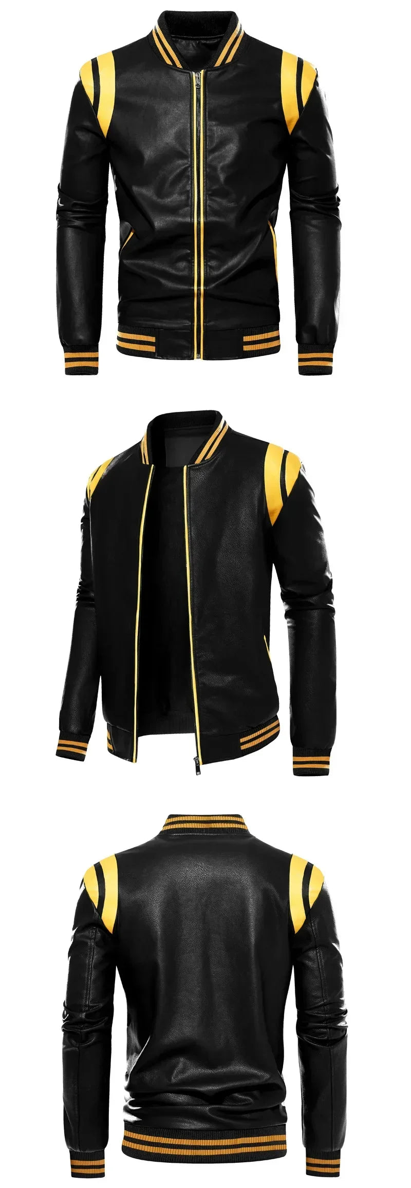 Motorcycle Men Leather Jacket Patchwork Biker Coat Motorcycle Jackets Mens Winter Casual Fleece Warm Coats Stripe Loose Outwear